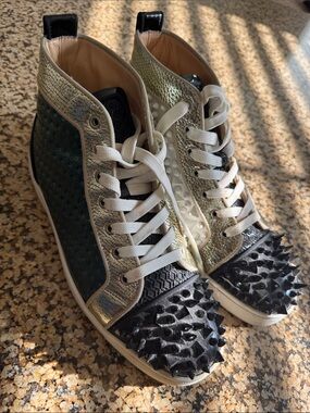 Christian Louboutin Metallic and Black Spiked High-Top Sneakers